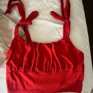 Red tie crop top